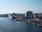Blick nach achtern auf das Stenaline Terminal in Kiel