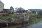 Blick zur Festung Akershus vom Sonnendeck der "Trollfjord"