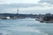 Blick nach achtern bei der Ausfahrt aus Kiel